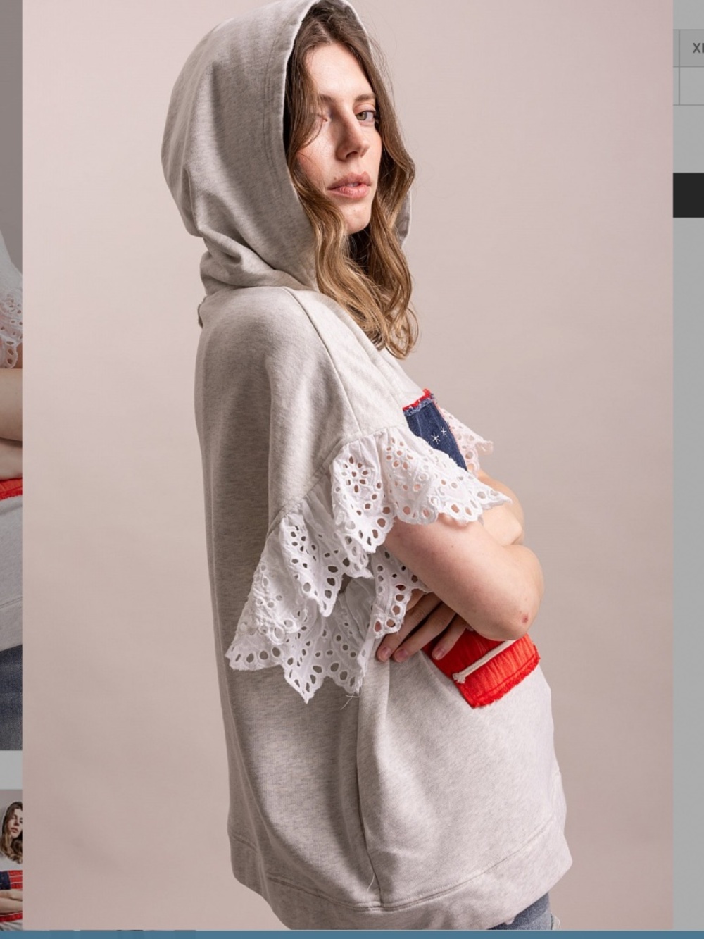 ❤️ BLUE VELVET “USA“ BLUE VELVET SHORT RUFFLE SLEEVE AMERICAN FLAG HOODIE TOP 27 - Picture 5 of 8